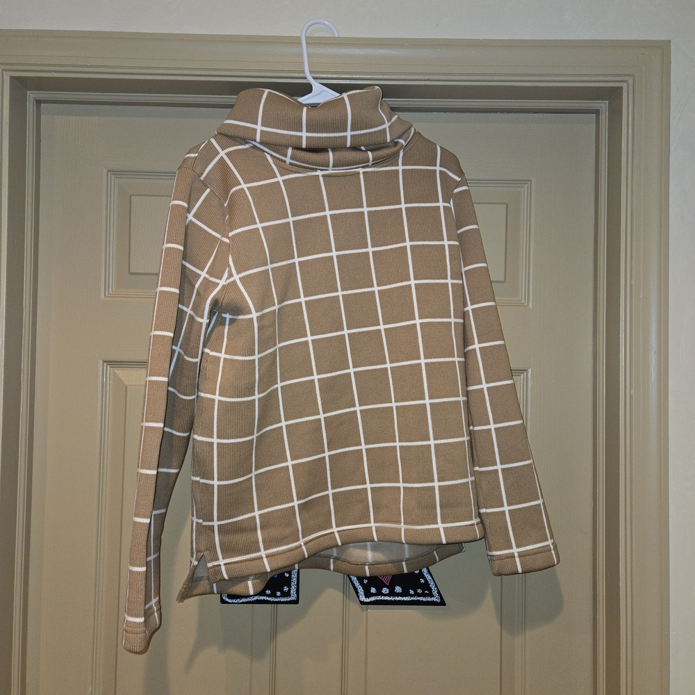 J. Crew Tan and White Grid Turtleneck Sweater